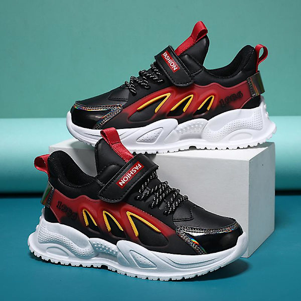 Kids Sneakers Andas löparskor Mode Pojkar Flickor Sportskor T831 BlackRed 34