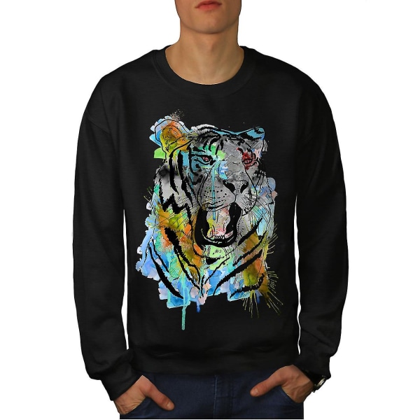 Tiger Art Paint Animal Men Blacksweatshirt S
