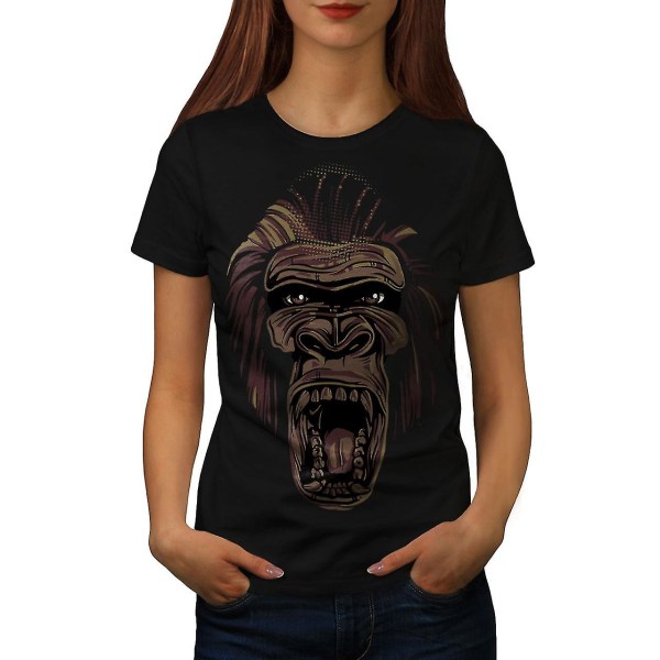 Wild Animal Monkey Face Women Blackt-shirt | Wellcoda S