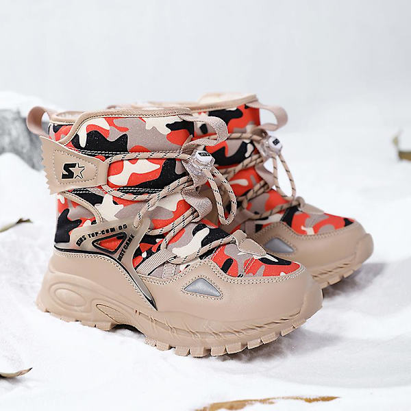 Snöskor för pojkar för flickor Vinterstövlar Ankelstövlar Barnstövlar Varm päls Anti-halk 2K9935 Beige 33
