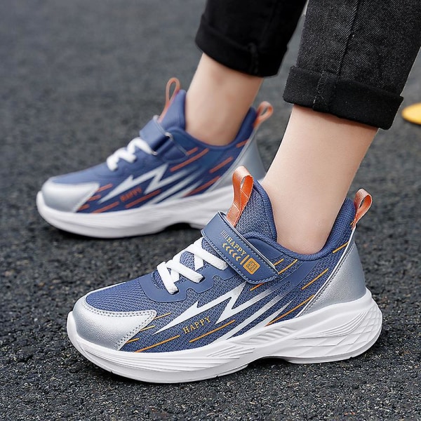 Sneakers för barn för pojkar, flickor, löpning tennisskor, lätt andas, sport, atletisk 3B2039 Blue 35