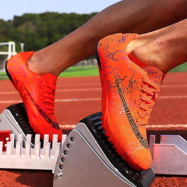 Friidrottsskor för män Spikes Track Race Hoppande Sneakers Professionell löpning Nail Spikes Skor Hj259 Orange 38