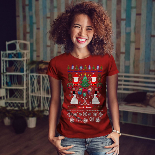 Santa Snowman Christmas Women Redt-shirt S