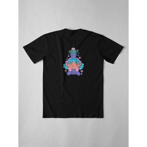 Söt och leende trädgårdsmästarflicka med kaktus och små växter kawaii Premium T-shirt Black L_Back