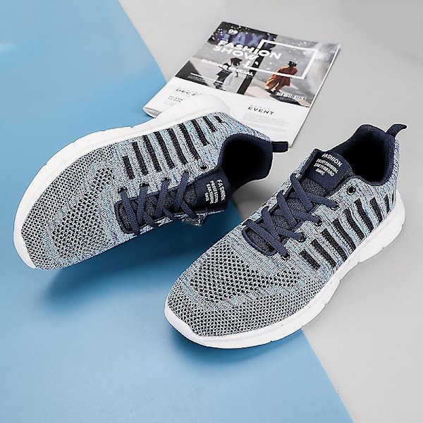 Sneakers för flugvävning för män Andas löparskor Mode sportskor 3A707 Blue 41