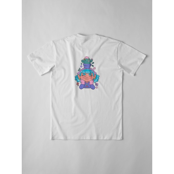 Söt och leende trädgårdsmästarflicka med kaktus och små växter kawaii Premium T-shirt White L_Back