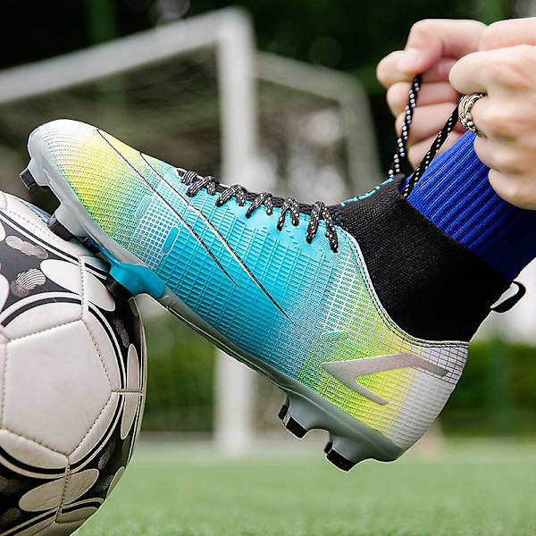 Fotbollsskor för män Fotbollsskor för vuxna hög fotled Grästräning Sport Skor Herr Sneakers 562 Blue 39