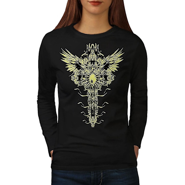 Gothic Funk Cross Kvinnor Svart Långärmad T-shirt | Wellcoda M