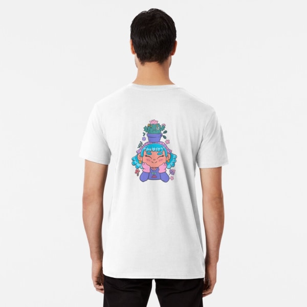 Söt och leende trädgårdsmästarflicka med kaktus och små växter kawaii Premium T-shirt White 2XL_Back