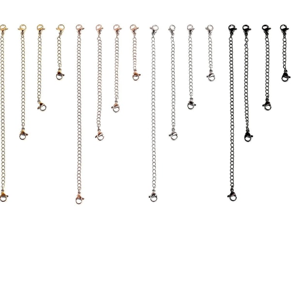 16 delar i rostfritt stål Halsband Armbandsförlängare Kedjeuppsättningar för smycketillverkning, 4 färger och 4 storlekar
