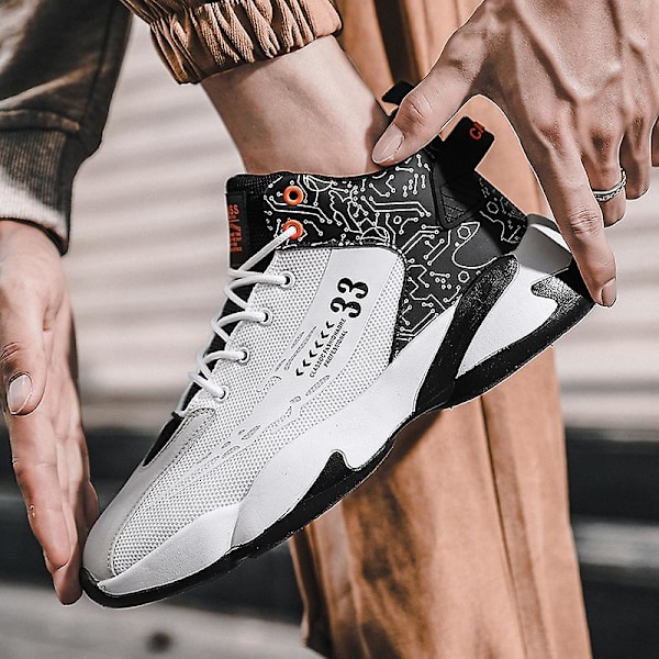 Basketskor för män Mode Halkfria sneakers Andas Pojkar Flickor Sportskor 266 WhiteBlack 44