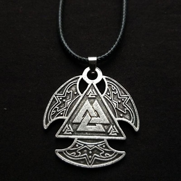 Unisex Retro Vintage Viking Pirat Myth Runor Totem Amulet Tre axlar snidade skiva hänge halsband