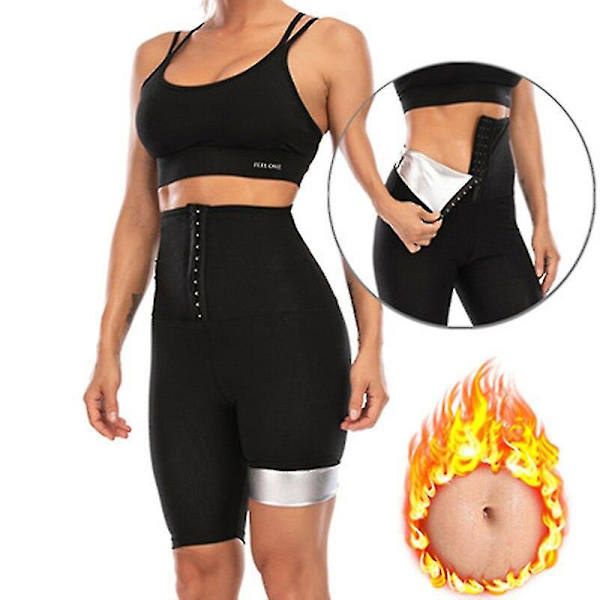 Midjetränare Svett Bastu Byxor Kroppsformare Slimming Byxor Dam Waist trainer Mage Hot Thermo Sweat Leggings Fitness Träning,5 To Point Byxor Silve S M