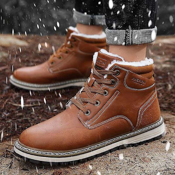 Snöskor för män Läder Plus Velvet Varma Utomhus bomullsskor F9704 LightBrown 41
