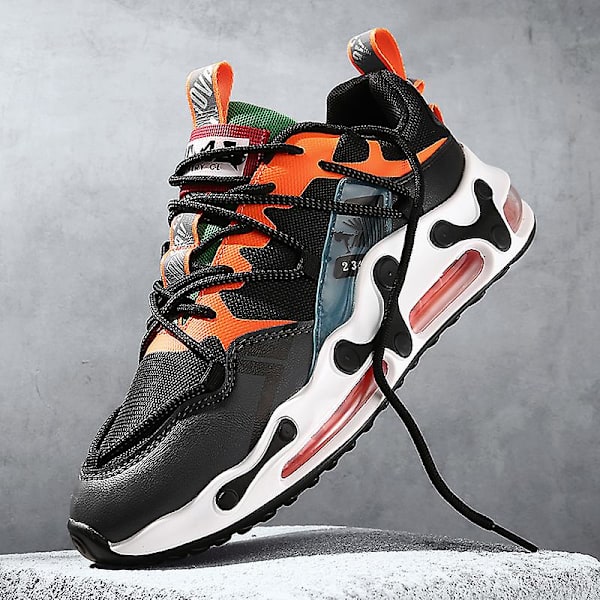 Herrsneakers Andningsluftkudde Sportlöparskor 1658 BlackOrange 44