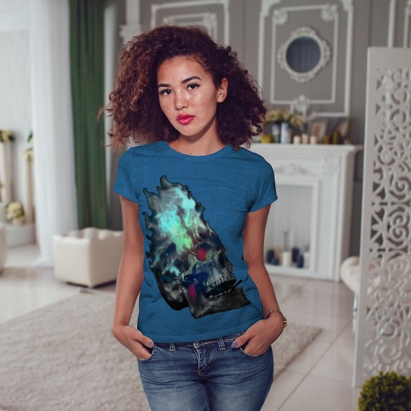 Flaming Metal Rock Skull Kunglig T-shirt för kvinnor XXL