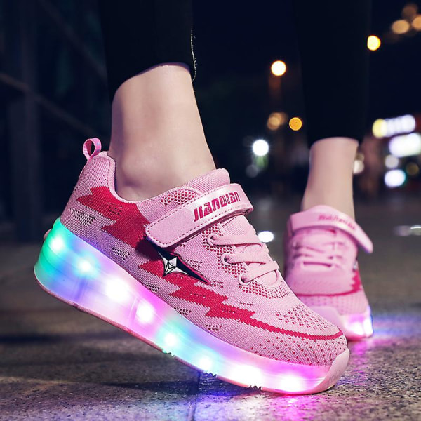 Barnsneakers Dubbelhjulsskor Led Light Shoes 802 Pink 34