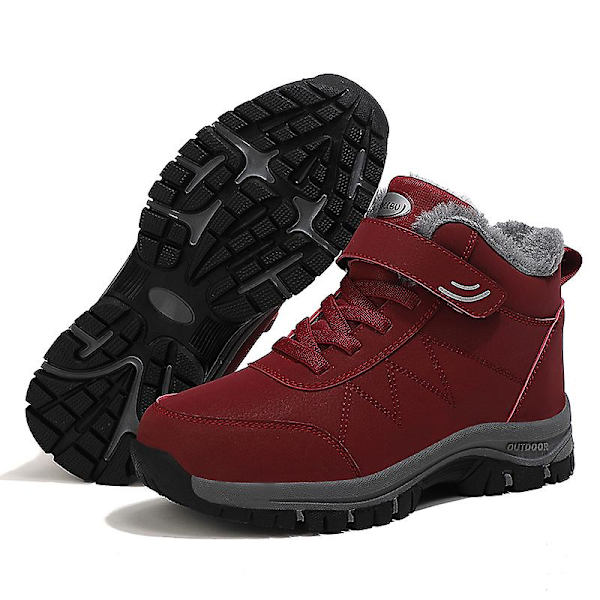 Snöskor för damer för män Vattentät Slip On Päls Fodrade Sneakers Vinter Varma Skor 2K2916 Red 35