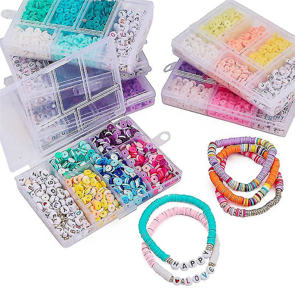 1 set Mix Polymer Clay Beads Smycketillverkningssats Akryl Mjuka keramiska pärlor Spacer För Barn Flickor Armband Halsband Gör det själv Kit Set