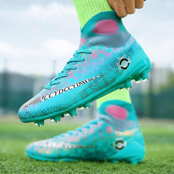 Fotbollsskor för män Spikes Fotbollsskor för ungdomar Stövlar Athletic Sneaker 3C5858 Cyan 34