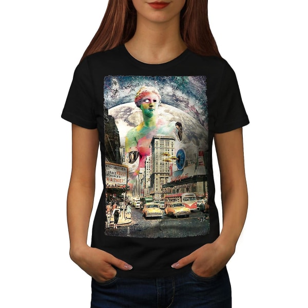 Abstrakt City Mars Blackt-shirt för kvinnor M