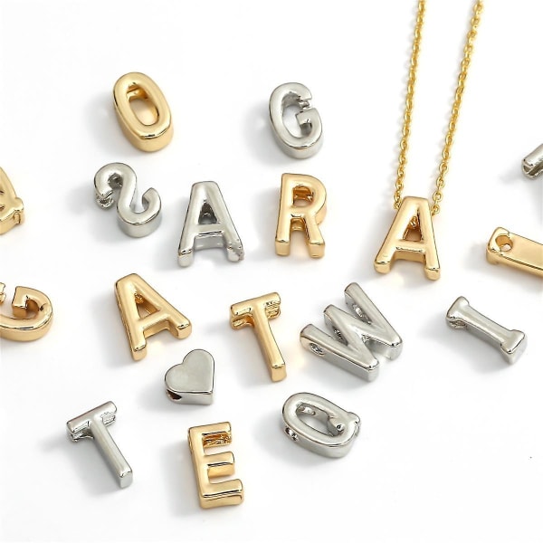 5 st 26 bokstäver hjärta Guld Silverpläterad zinklegering Berlocker hänge för smyckestillbehör DIY