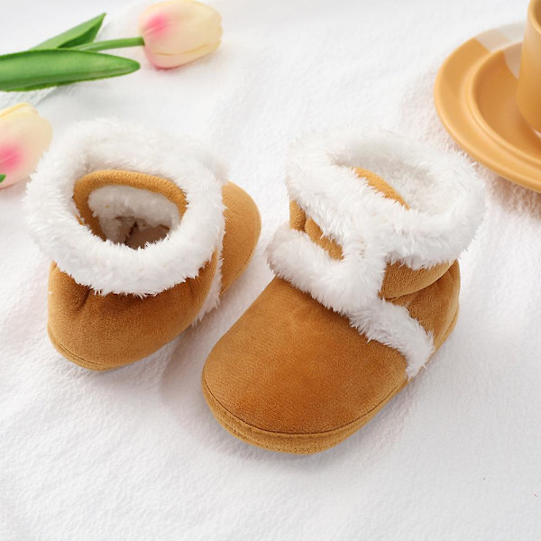 Vintervarma nyfödda toddler 1 år baby Flickor Pojkar Skor Mjuk sula Pälssnöskor 0-18M Brown 13-18 Months