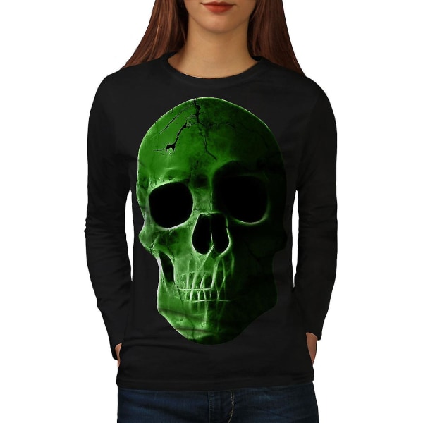 Grön Skeleton Rock Svart Långärmad T-shirt för kvinnor S
