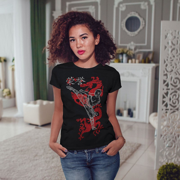 Ninja Dragon Warrior Svart t-shirt för kvinnor | Wellcoda M