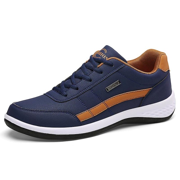 Läder Herrskor Sneakers Trend Casual Italiensk Andas Fritid Herr Sneakers Halkfria skor Herr Vulkaniserade skor Blue 42