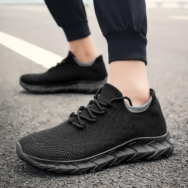 Sneakers för flugvävning för män Andas löparskor Mode sportskor 3A836 BlackGray 41