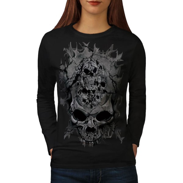 Death Skull Evil Skelet Women Blacklong Sleeve T-shirt XXL
