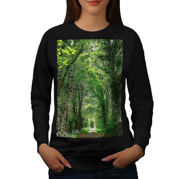 Grön skogsväg för kvinnor Blacksweatshirt XXL