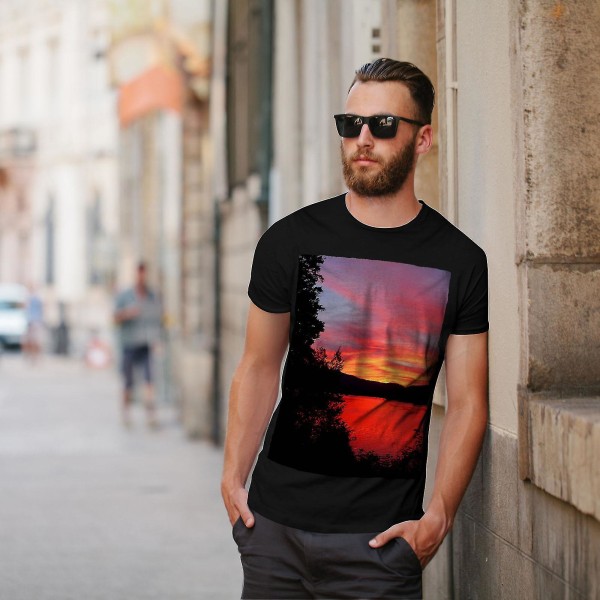 Sunset Dawn Photo Män Blackt-shirt S