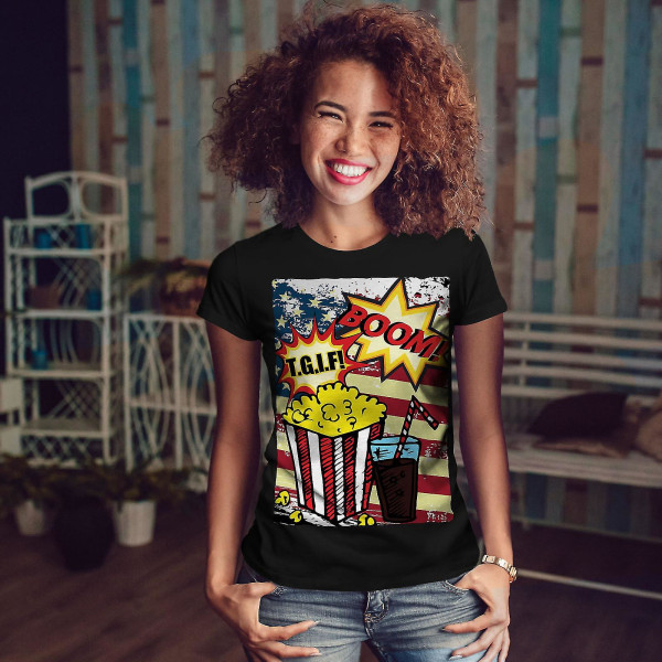 Popcorn Och Cola Kvinnor Blackt-shirt XXL