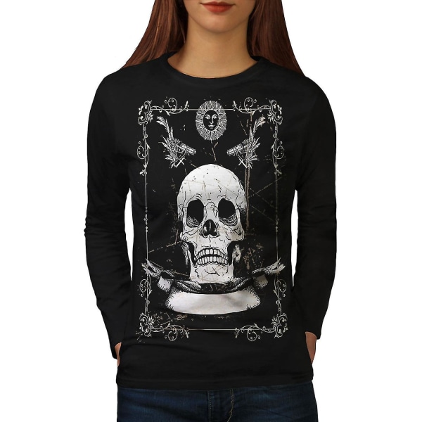 Guns Skeleton Death Women Blacklong Sleeve T-shirt S