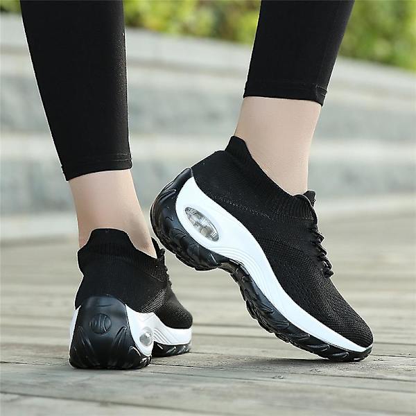 Dam Super Light Sneakers Tenis Feminino Dam Wedge Andas Running Mesh 2G1862 BlackWhite 36