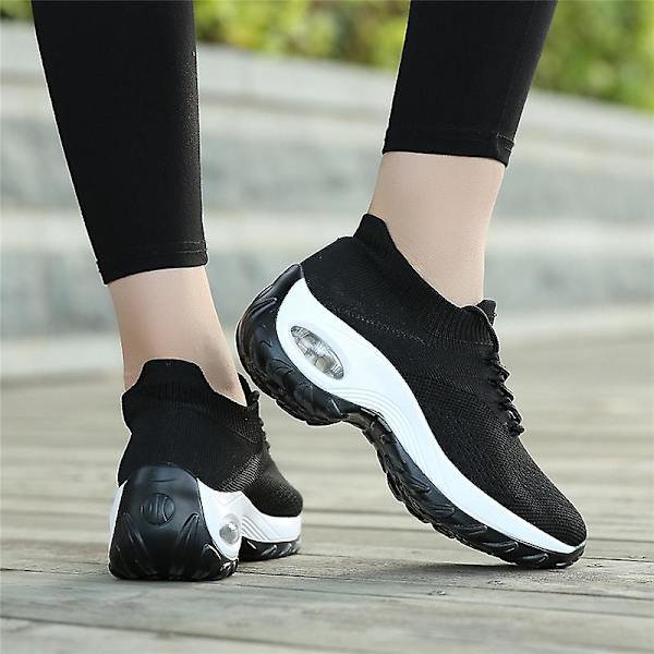 Dam Super Light Sneakers Tenis Feminino Dam Wedge Andas Running Mesh 2G1862 BlackWhite 41