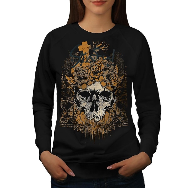 Rose Cross Dead Skull Women Sweatshirt M