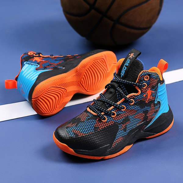 Basketskor för barn Mode Halkfria sneakers Sportskor som andas 8833 BlackOrange 32