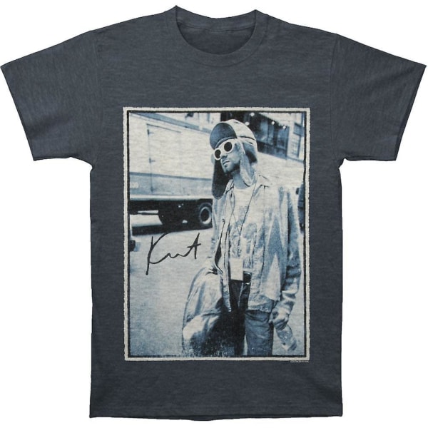 Nirvana Kurt Cobain Standing By Bus Photo Vanlig T-shirt för män M