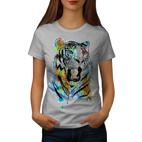 Tiger Art Paint Animal Women Grå-skjorta S
