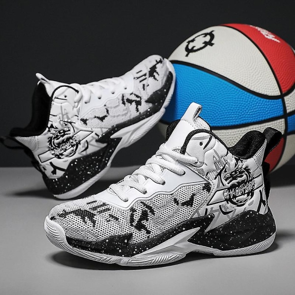 Basketskor för pojkar Mode Halkfria sneakers Sportskor som andas 3B232 BlackWhite 36