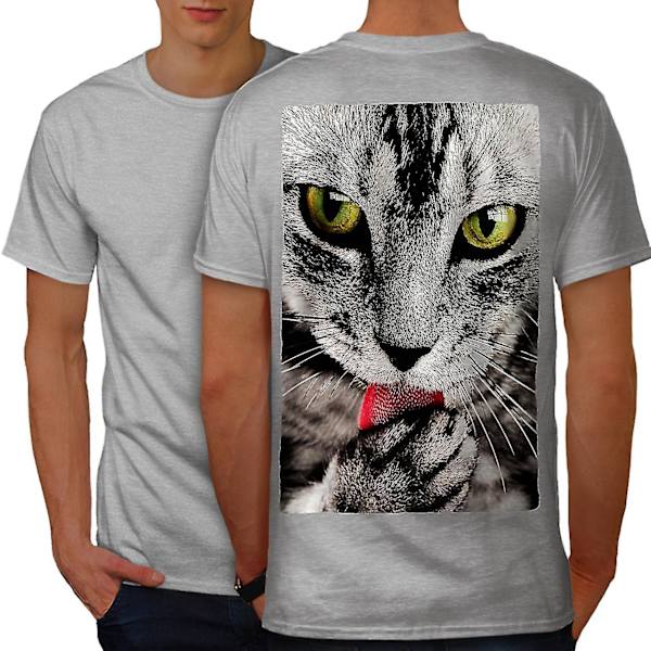 Cat Lick Paw Söta djur män T-shirt tillbaka XXL