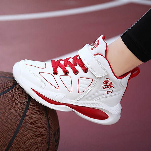 Pojkar Flickor Basketskor Barn Sneakers Andas Sportskor 5088 WhiteRed 32