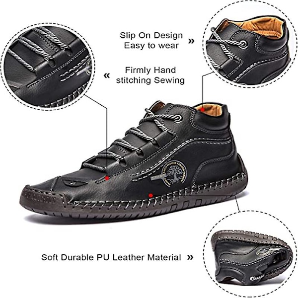 Herrskor Bekväma ankelstövlar Handsömmar Casual Herr Loafers Mjuk sula Andas Flats Skor Black 47