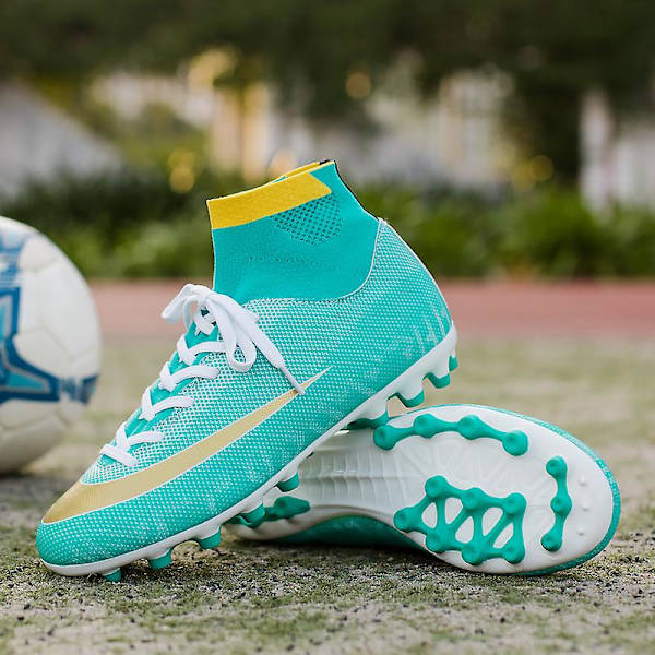 Fotbollsskor för män Spikes Fotbollsskor för ungdomar Ankelstövlar Athletic Sneaker 3C32736G Cyan 36