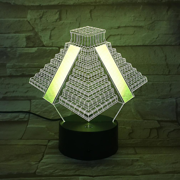 Maya Pyramid 3d Led Nattljus Sovrumsbordslampa Färg ändras