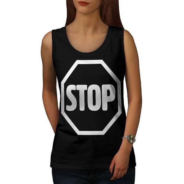 Stoppa vägskylt Mode kvinnor Blacktank Top S