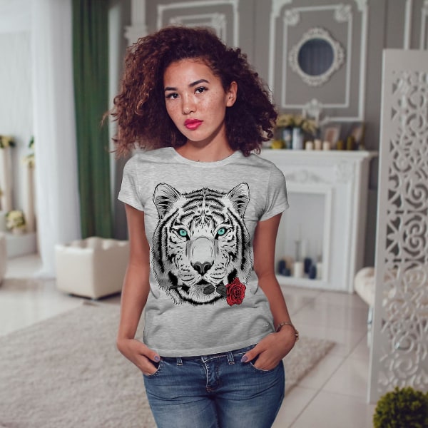 Romantisk Tiger Animal Women Grå-skjorta XL